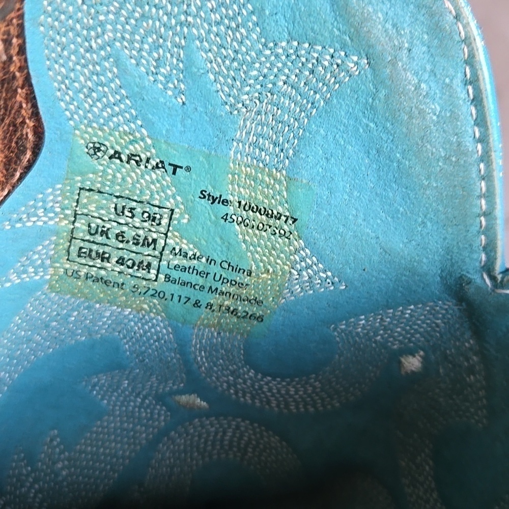 Sold Ariat Women 10008017 Brown & Teal Western Boots Square Toe Shoes Sz 9B - Picture 16 of 16